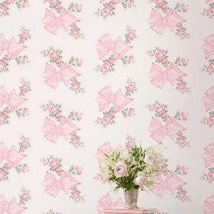 LoveShackFancy Pink Bow and Rose Wallpaper